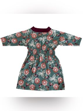 Tea Collection Green Burgundy Orange Floral Cotton Fall Dress 2T